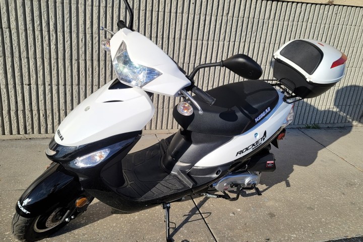 a motorcycle parked in a parking lot